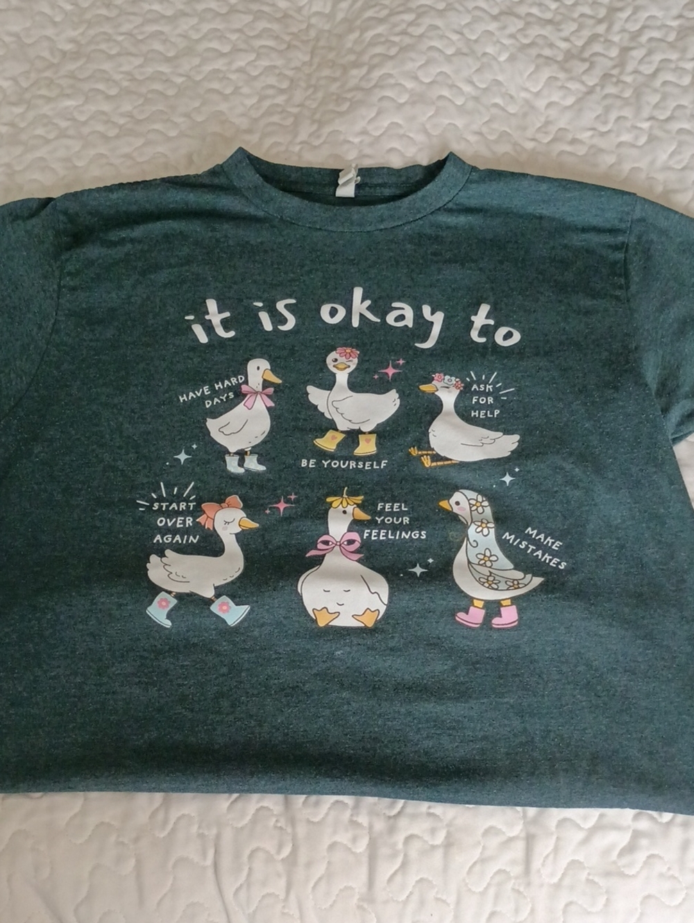 TODAY ONLY T'S 3 FOR $15!! Green Graphic Tee — 'It Is Okay To' Positive Ducks